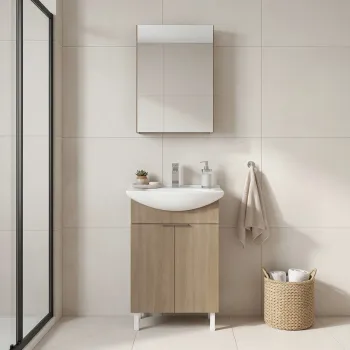 Set Dulap de Baie cu Chiuveta si Oglinda (2 Piese), Hanah Home, Purus 55, Stejar 6d8c imagine