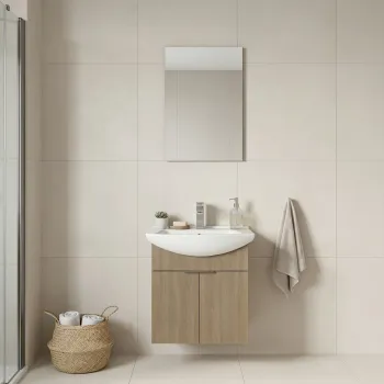 Set Dulap de Baie cu Chiuveta si Oglinda (2 Piese), Hanah Home, Purus 55, Stejar f948 imagine