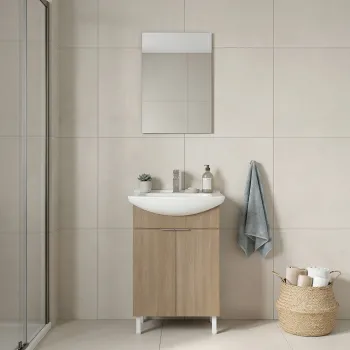 Set Dulap de Baie cu Chiuveta si Oglinda (2 Piese), Hanah Home, Purus 55, Stejar fc8e imagine