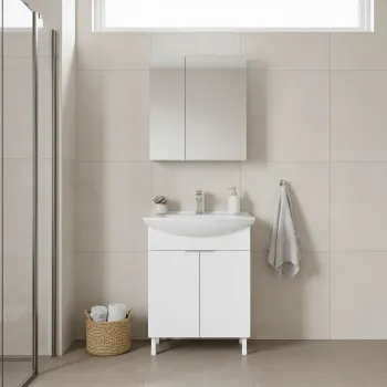 Set Dulap de Baie cu Chiuveta si Oglinda (2 Piese), Hanah Home, Purus 65, Alb 3164 imagine