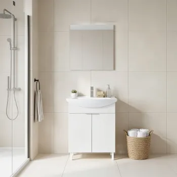 Set Dulap de Baie cu Chiuveta si Oglinda (2 Piese), Hanah Home, Purus 65, Alb b2d7 imagine