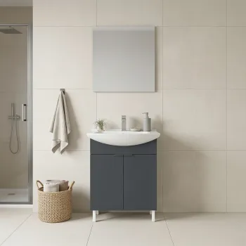 Set Dulap de Baie cu Chiuveta si Oglinda (2 Piese), Hanah Home, Purus 65, Antracit mat f3ad imagine