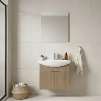 Set Dulap de Baie cu Chiuveta si Oglinda (2 Piese), Hanah Home, Purus 65, Stejar 14f9 imagine