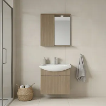 Set Dulap de Baie cu Chiuveta si Oglinda (2 Piese), Hanah Home, Purus 65, Stejar 5d66 imagine