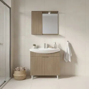 Set Dulap de Baie cu Chiuveta si Oglinda (2 Piese), Hanah Home, Purus 80, Stejar 22f1 imagine