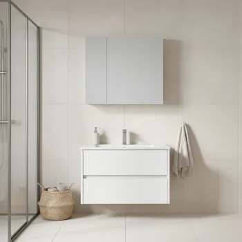 Set Dulap de Baie cu Chiuveta si Oglinda (2 Piese), Hanah Home, Side 85 v2, Alb mat 46c9 imagine