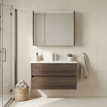Set Dulap de Baie cu Chiuveta si Oglinda (2 Piese), Hanah Home, Side 85 v2, Maro feec imagine