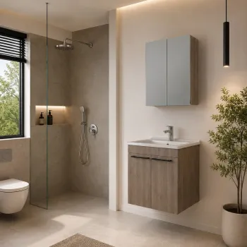 Set Dulap de Baie cu Chiuveta si Oglinda (2 Piese), Hanah Home, Snap 60, Mesteacan musonic 3490 imagine