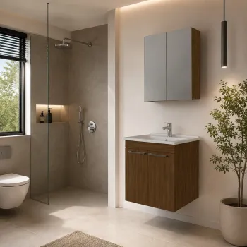 Set Dulap de Baie cu Chiuveta si Oglinda (2 Piese), Hanah Home, Snap 60, Nuc inchis nou 18b6 imagine