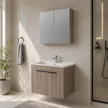 Set Dulap de Baie cu Chiuveta si Oglinda (2 Piese), Hanah Home, Snap 80, Mesteacan musonic 7171 imagine