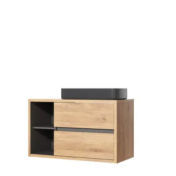 Set dulap de baie cu lavoar, 100 cm, Devon Black, Comad, PAL laminat, stejar shetland e317 imagine