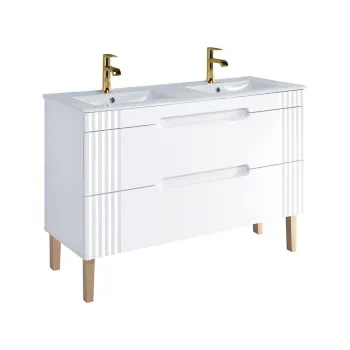 Set dulap de baie cu lavoar dublu si sifon, 120 cm Lava, Fiji White, Comad, MDF/PAL laminat, alb 56c7 imagine