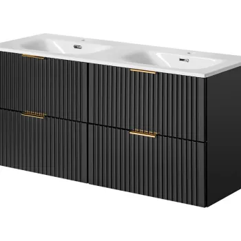 Set dulap de baie cu lavoar dublu si sifon, 120 cm Sky, Adel Black, Comad, MDF/PAL laminat, negru mat cea4 imagine