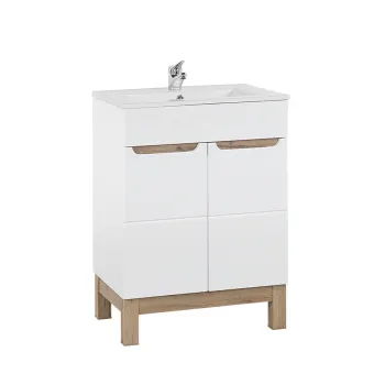 Set dulap de baie cu lavoar si sifon, 60 cm Lava, Bali White, Comad, MDF/PAL laminat, alb lucios/alb 16ac imagine