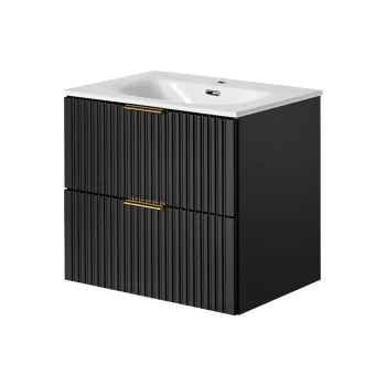 Set dulap de baie cu lavoar si sifon, 60 cm Sky, Adel Black, Comad, MDF/PAL laminat, negru mat e8bc imagine