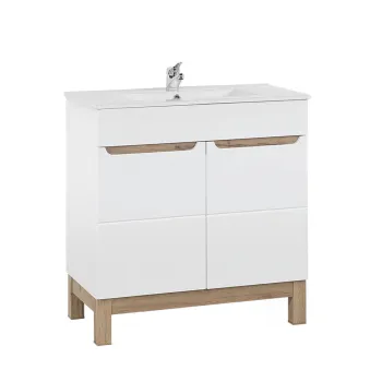 Set dulap de baie cu lavoar si sifon, 80 cm Lava, Bali White, Comad, MDF/PAL laminat, alb lucios/alb 9d16 imagine