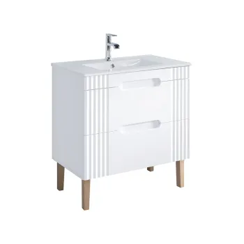 Set dulap de baie cu lavoar si sifon, 80 cm Lava, Fiji White, Comad, MDF/PAL laminat, alb aa4e imagine