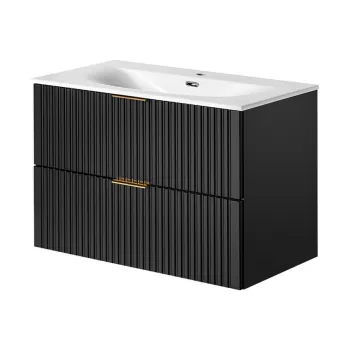 Set dulap de baie cu lavoar si sifon, 80 cm Sky, Adel Black, Comad, MDF/PAL laminat, negru mat 0739 imagine
