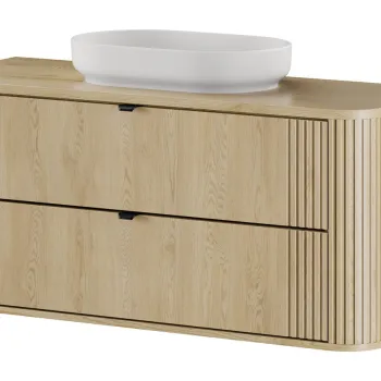 Set mobiler baie, dulap cu lavoar, 120 cm River, Ovalia Cremona, Comad, MDF/PAL laminat, stejar cremona d73a imagine