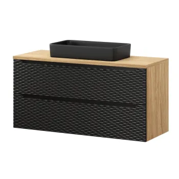Set mobiler baie, dulap cu lavoar, 120 cm Slim, Ocean Black, Comad, MDF/PAL laminat, negru mat/stejar 17af imagine