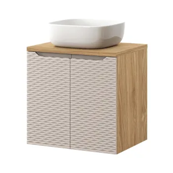 Set mobiler baie, dulap cu lavoar, 60 cm D Un Smile, Ocean Beige, Comad, MDF/PAL laminat, stejar 1873 imagine