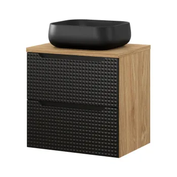 Set mobiler baie, dulap cu lavoar, 60 cm Nika, Luxor Black, Comad, MDF/PAL laminat, negru mat/stejar d161 imagine