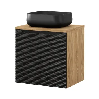 Set mobiler baie, dulap cu lavoar, 60 cm Nika, Ocean Black, Comad, MDF/PAL laminat, negru mat/stejar 58fa imagine