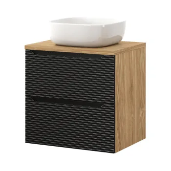 Set mobiler baie, dulap cu lavoar, 60 cm, Ocean Black, Comad, MDF/PAL laminat, negru mat/stejar c7ba imagine