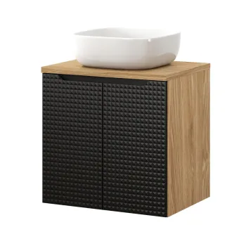 Set mobiler baie, dulap cu lavoar, 60 cm Smile, Luxor Black, Comad, MDF/PAL laminat, negru mat/stejar 22ad imagine