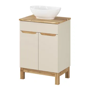 Set mobiler baie, dulap cu lavoar, 60 cm Wotan, Bali Cashmere, Comad, MDF/PAL laminat, casmir mat 64ca imagine