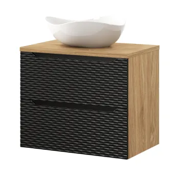 Set mobiler baie, dulap cu lavoar, 70 cm S Cloud, Ocean Black, Comad, MDF/PAL laminat, negru mat/stejar c7f4 imagine