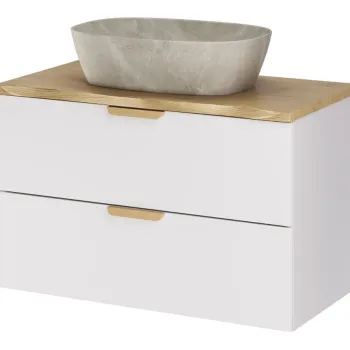 Set mobiler baie, dulap cu lavoar, 80 cm, Aster White Cremona, Comad, MDF/PAL laminat, alb mat 7b21 imagine