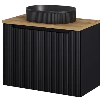 Set mobiler baie, dulap cu lavoar, 80 cm D Un Beyond, Nova Black Oak, Comad, MDF/PAL laminat, negru mat 366e imagine