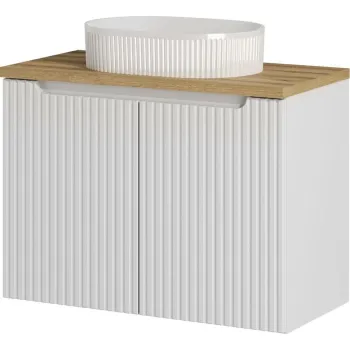 Set mobiler baie, dulap cu lavoar, 80 cm D Un Beyond, Nova White Oak, Comad, MDF/PAL laminat, alb mat b86e imagine