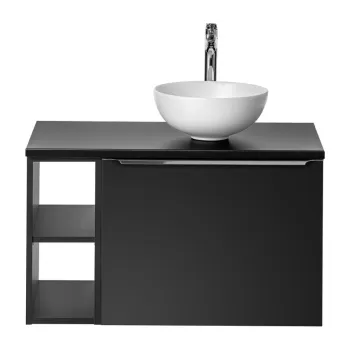 Set mobiler baie, dulap cu lavoar, 80 cm Domi, Santa Fe Black, Comad, MDF/PAL laminat, negru mat 5327 imagine