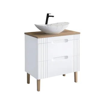 Set mobiler baie, dulap cu lavoar, 80 cm, Fiji White, Comad, MDF/PAL laminat, alb b53f imagine