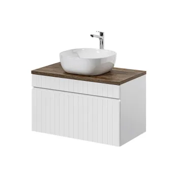 Set mobiler baie, dulap cu lavoar, 80 cm, Iconic White, Comad, MDF/PAL laminat, alb/stejar santa fe vintage 2fa0 imagine