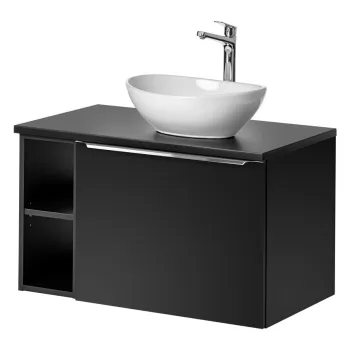 Set mobiler baie, dulap cu lavoar, 80 cm Lola, Santa Fe Black, Comad, MDF/PAL laminat, negru mat 4e2c imagine