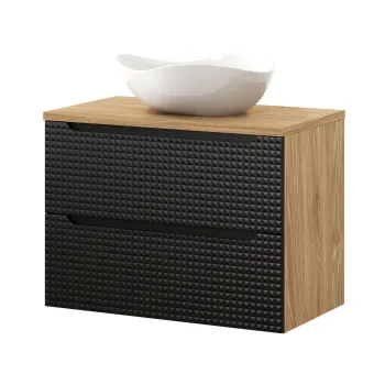 Set mobiler baie, dulap cu lavoar, 80 cm, Luxor Black, Comad, MDF/PAL laminat, negru mat/stejar c8a3 imagine