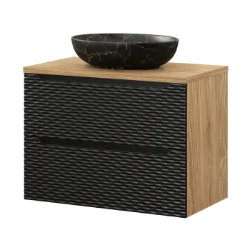 Set mobiler baie, dulap cu lavoar, 80 cm Mona, Ocean Black, Comad, MDF/PAL laminat, negru mat/stejar 98a9 imagine