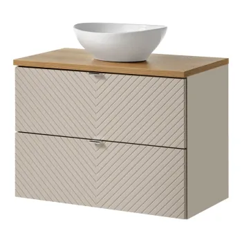 Set mobiler baie, dulap cu lavoar, 80 cm S Un Lola, Viva Cashmere Oak, Comad, MDF/PAL laminat, casmir mat a99f imagine