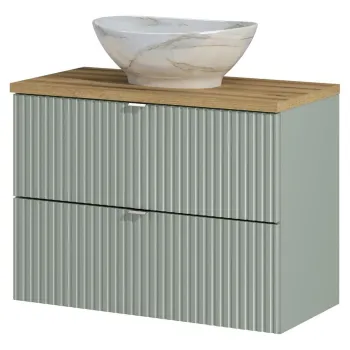 Set mobiler baie, dulap cu lavoar, 80 cm S Un Pati, Line Reed Green Oak, Comad, MDF/PAL laminat, verde reed 7edb imagine