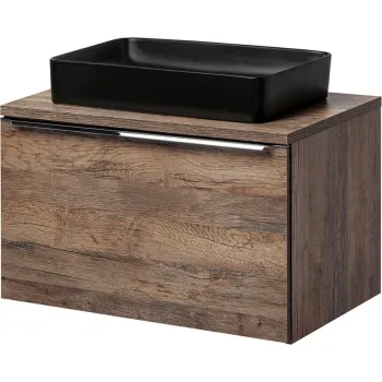 Set mobiler baie, dulap cu lavoar, 80 cm, Santa Fe Oak Black, Comad, PAL laminat, stejar santa fe vintage 3b28 imagine