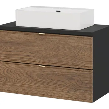 Set mobiler baie, dulap cu lavoar, 80 cm Trust, Talia Casella Black, Comad, MDF/PAL laminat, stejar casella/negru mat 5e11 imagine