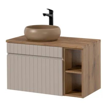 Set mobiler baie, dulap cu lavoar, 80 cm Wiki Coast Evoke, Iconic Cashmere Oak, Comad, MDF/PAL laminat, casmir mat 8aa4 imagine