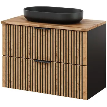Set mobiler baie, dulap cu lavoar, 80 cm Wotan, Xilo, Comad, MDF/PAL laminat, stejar wotan/ gri piatra 737d imagine