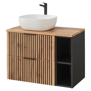 Set mobiler baie, dulap cu lavoar, 80 cm, Xilo Black, Comad, MDF/PAL laminat, gri piatra 41b9 imagine
