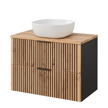 Set mobiler baie, dulap cu lavoar, 80 cm, Xilo, Comad, MDF/PAL laminat, stejar wotan/ gri piatra 3aaa imagine