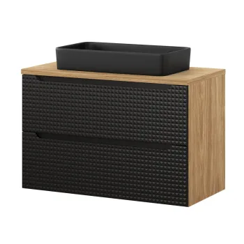 Set mobiler baie, dulap cu lavoar, 90 cm, Luxor Black, Comad, MDF/PAL laminat, negru mat/stejar 0e7c imagine