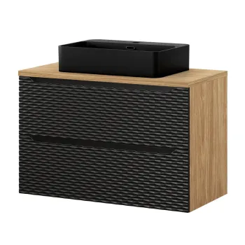 Set mobiler baie, dulap cu lavoar, 90 cm S Trust , Ocean Black, Comad, MDF/PAL laminat, negru mat/stejar 77a2 imagine